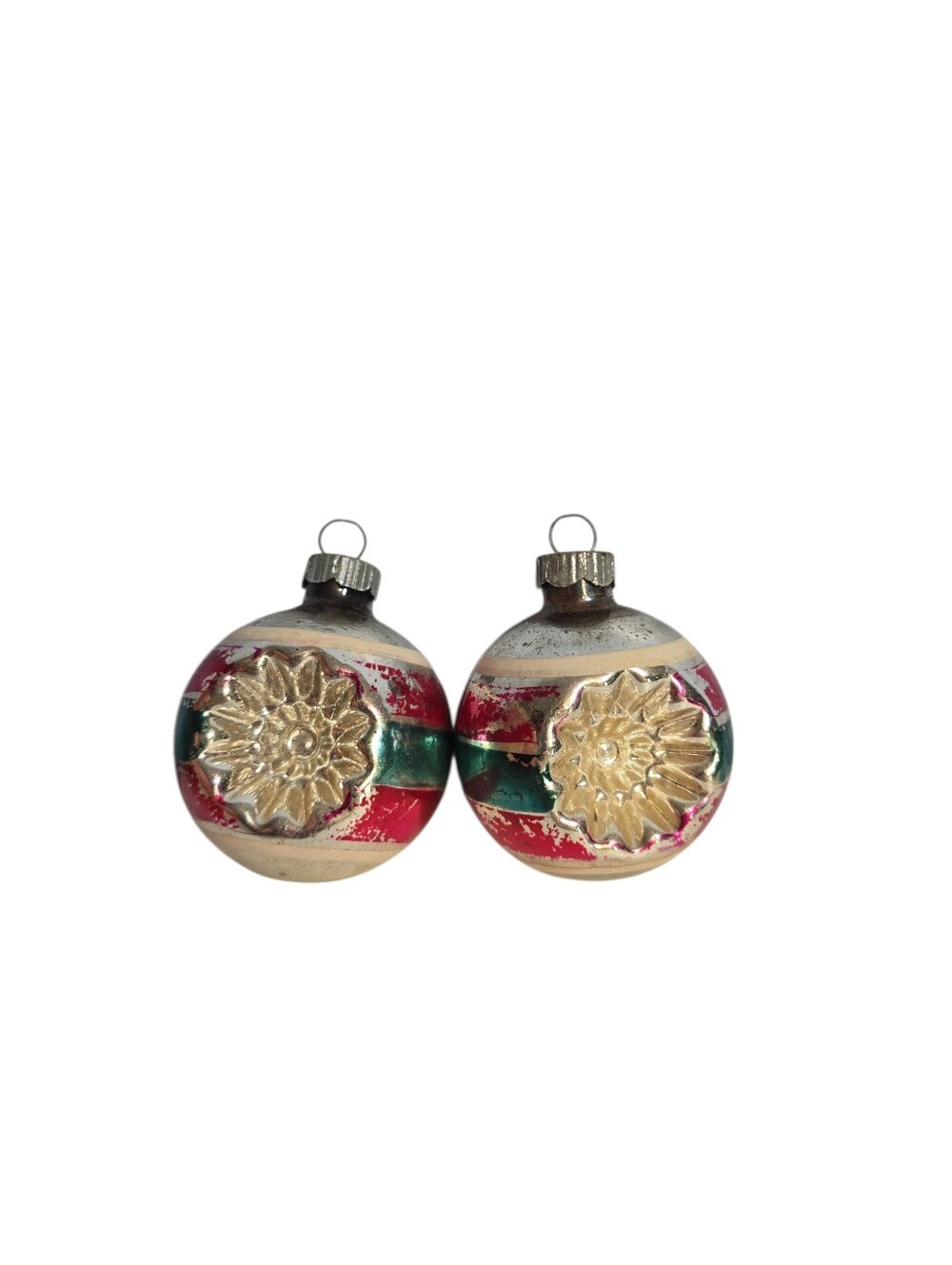 Vintage set of 2 Striped Double Indent Shiny Brite Ornaments READ